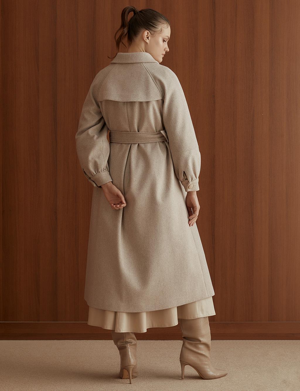 Button Closed Belted Cachet Coat Cream