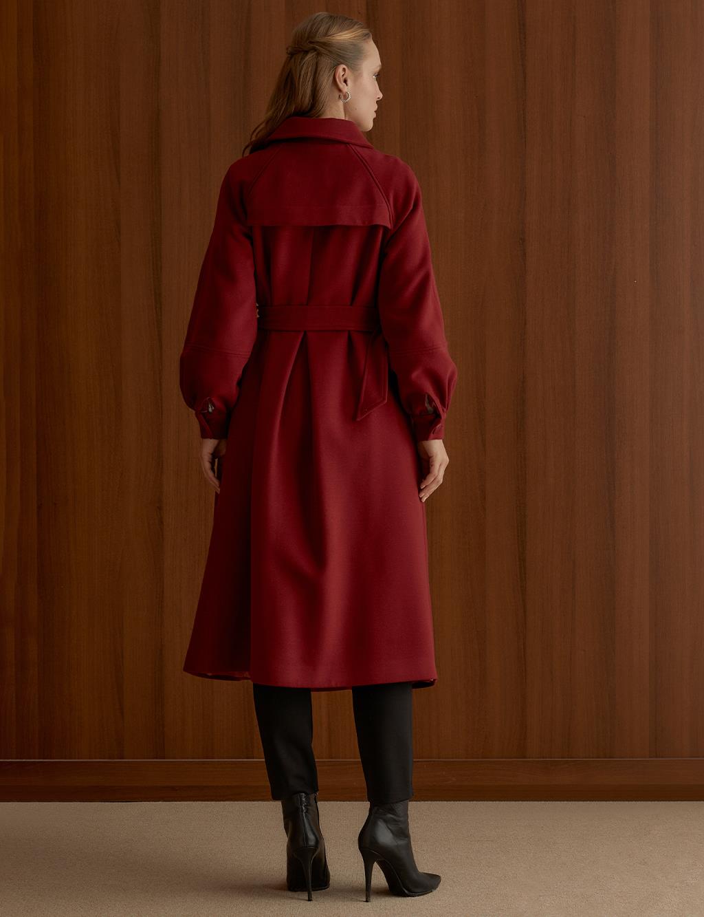 Button Closed Belted Cachet Coat Red