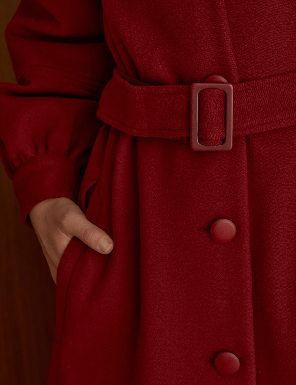 Button Closed Belted Cachet Coat Red
