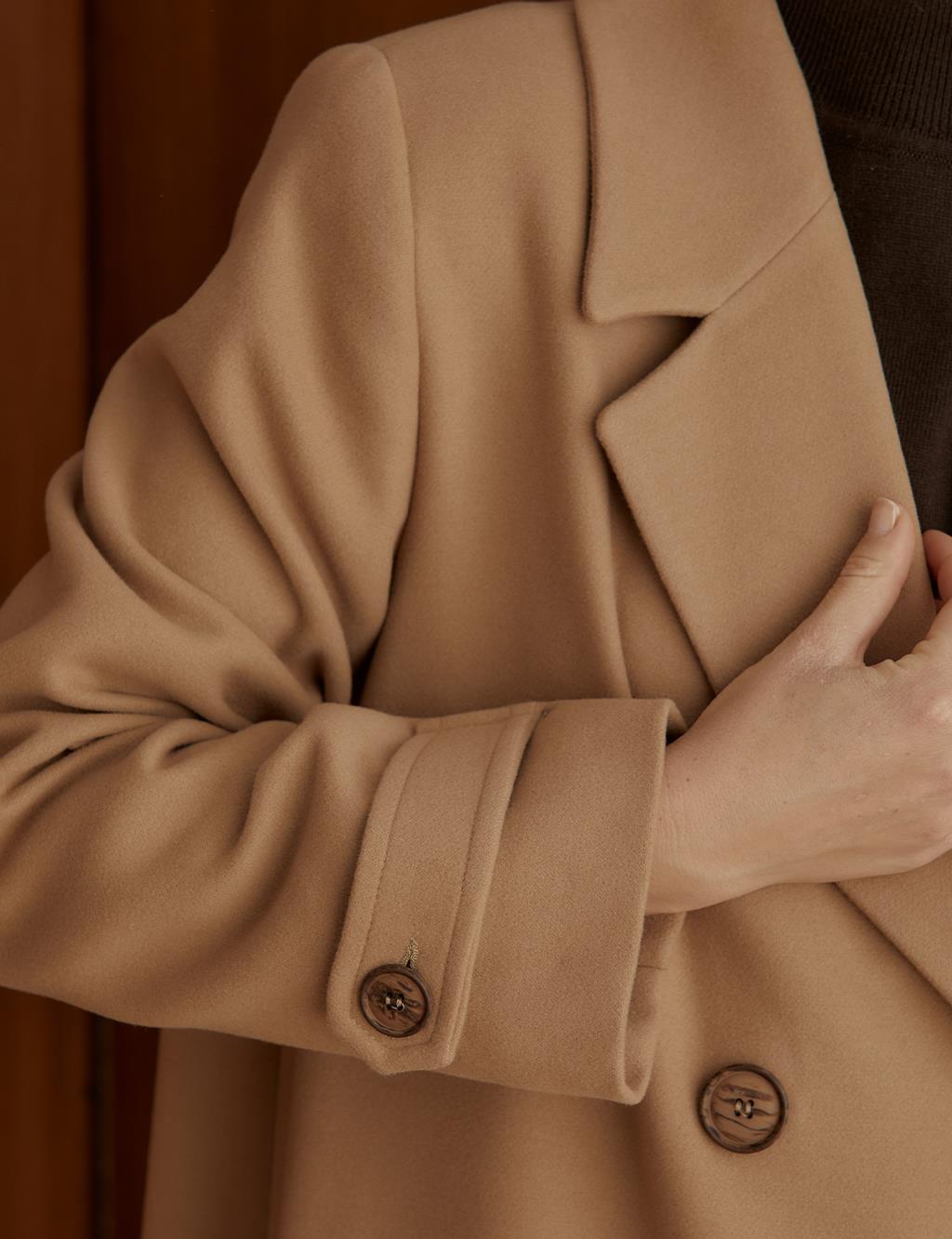Ankle Epaulette Double Breasted Coat Beige