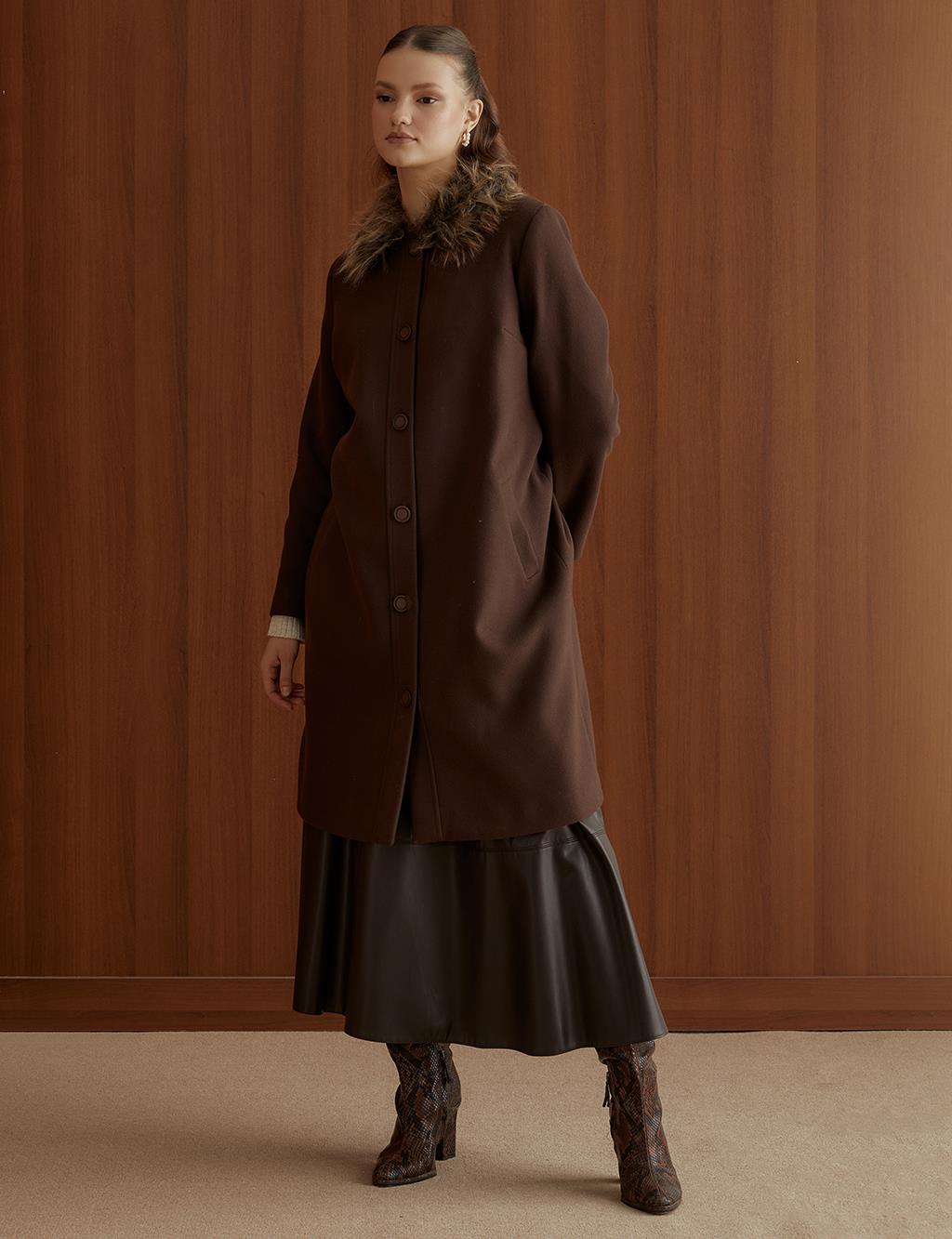 Fur Collar Coat Brown