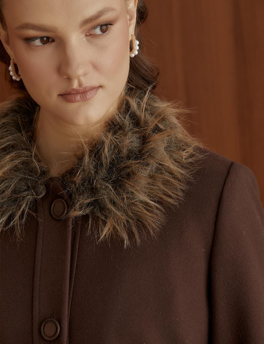 Fur Collar Coat Brown