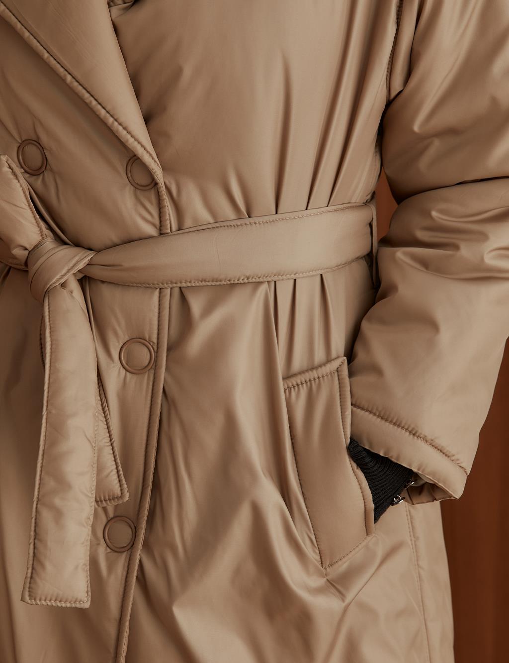 Wide Collar Inflatable Trench Coat Mink