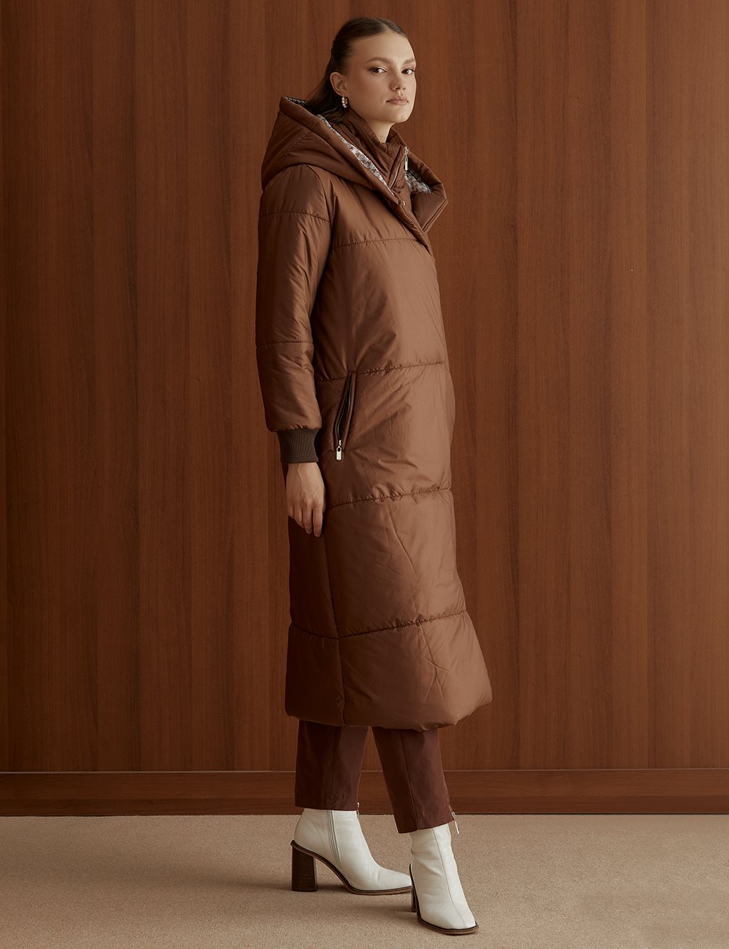 Hooded Inflatable Coat Light Brown