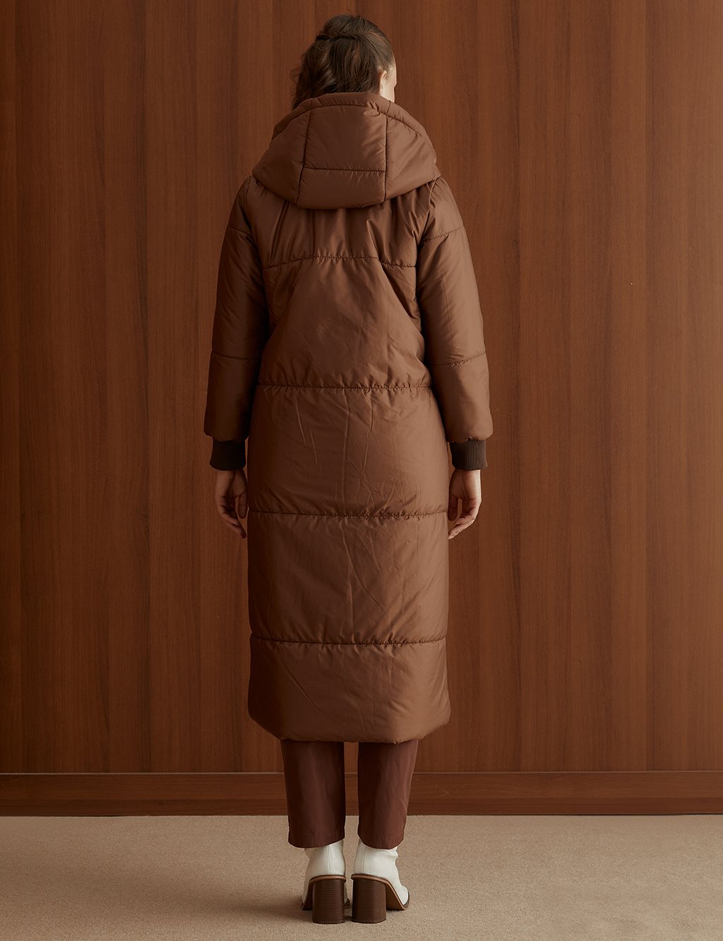 Hooded Inflatable Coat Light Brown