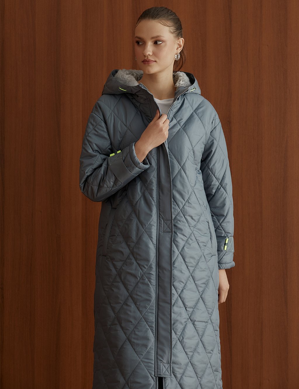 Hooded Quilted Coat Teal