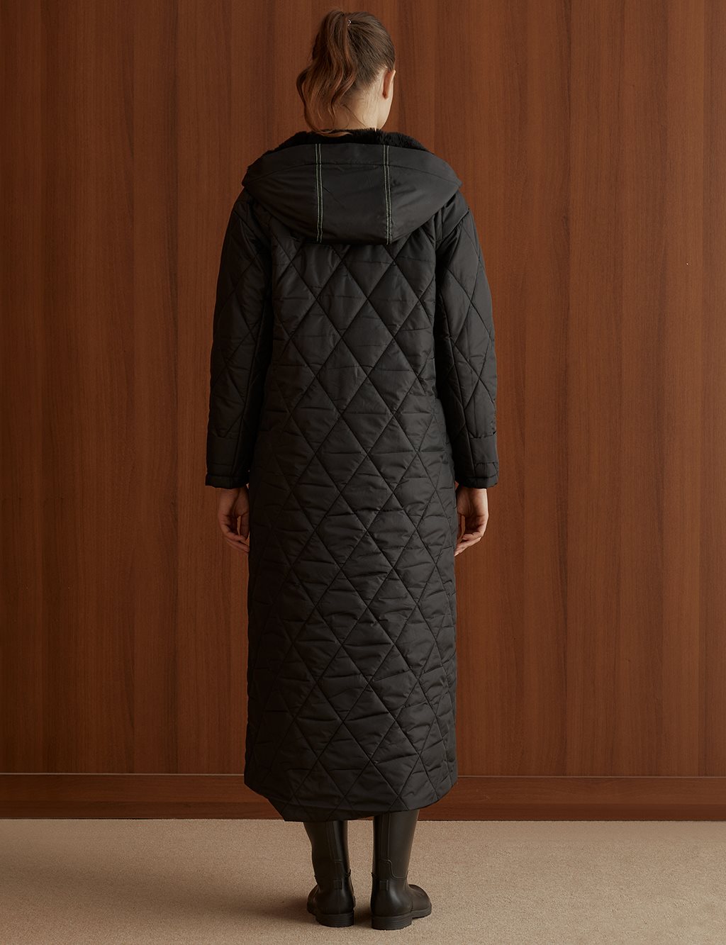 Hooded Quilted Coat Black