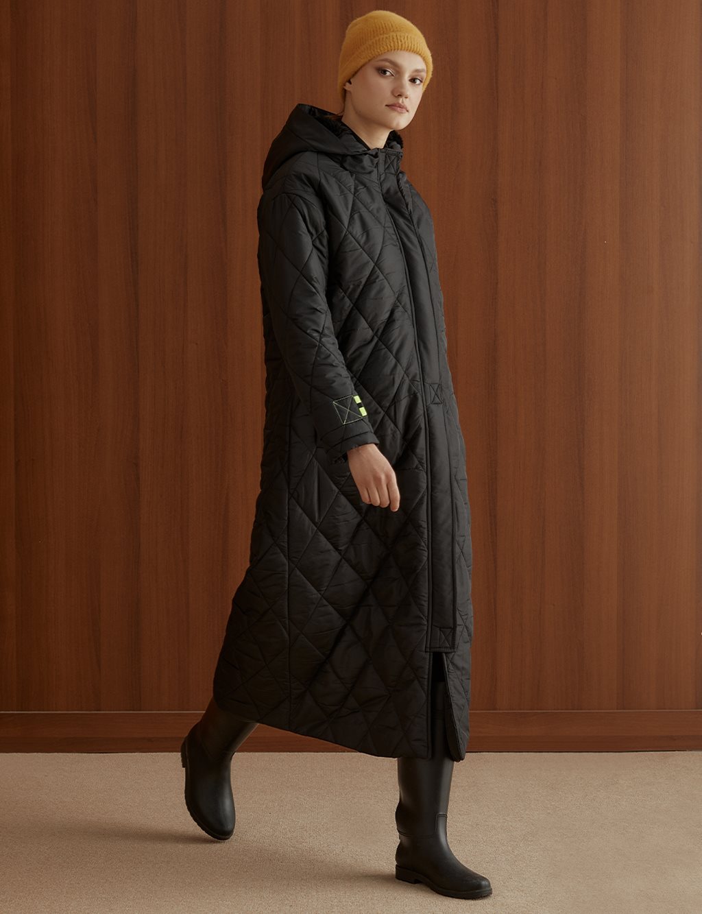 Hooded Quilted Coat Black