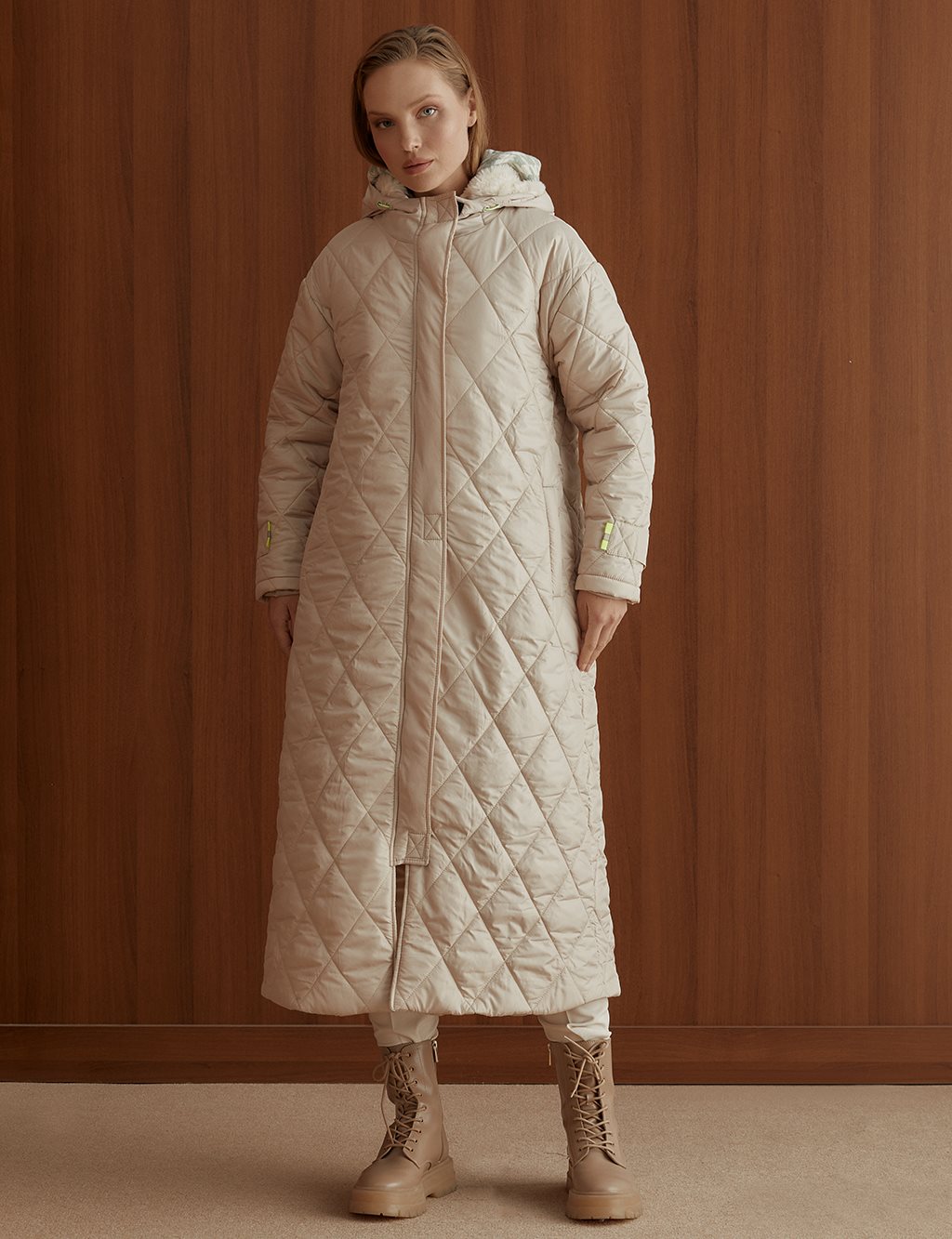 Hooded Quilted Coat Sand Beige