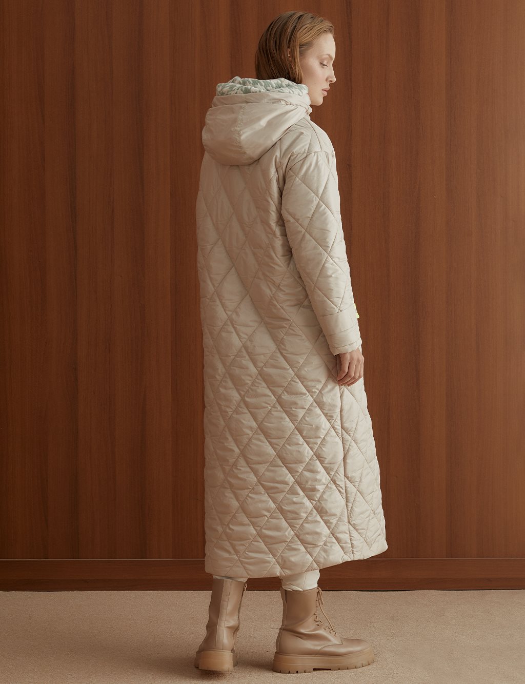 Hooded Quilted Coat Sand Beige