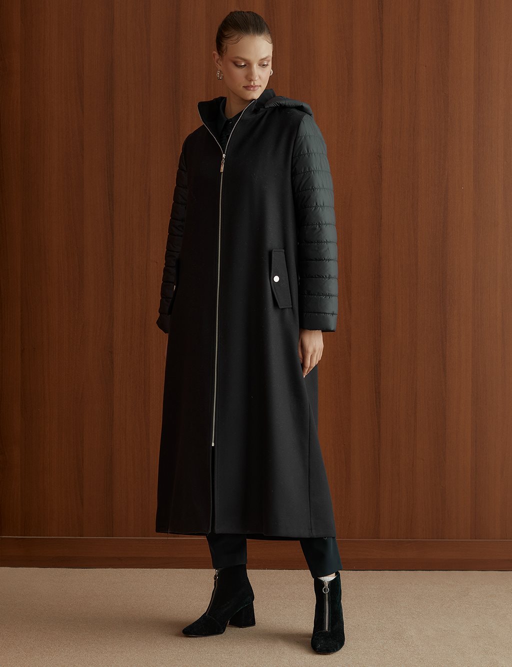 Zipper Closure Sleeves Inflatable Coat Navy