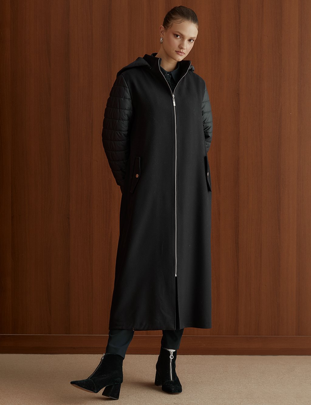 Zipper Closure Sleeves Inflatable Coat Navy