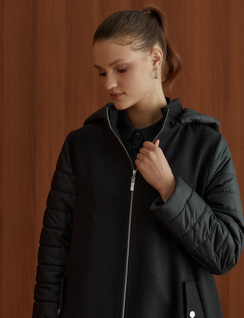 Zipper Closure Sleeves Inflatable Coat Navy