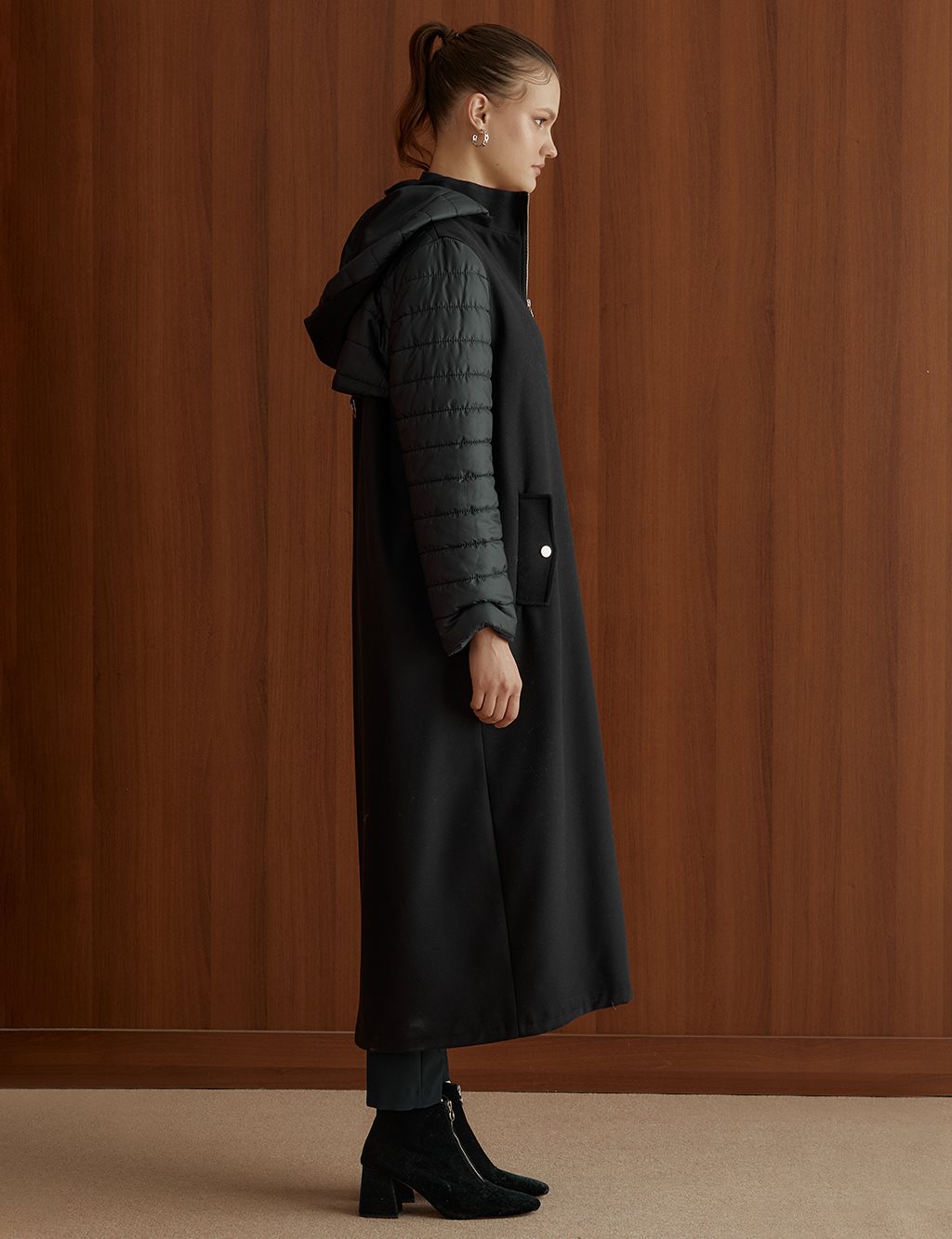 Zipper Closure Sleeves Inflatable Coat Navy