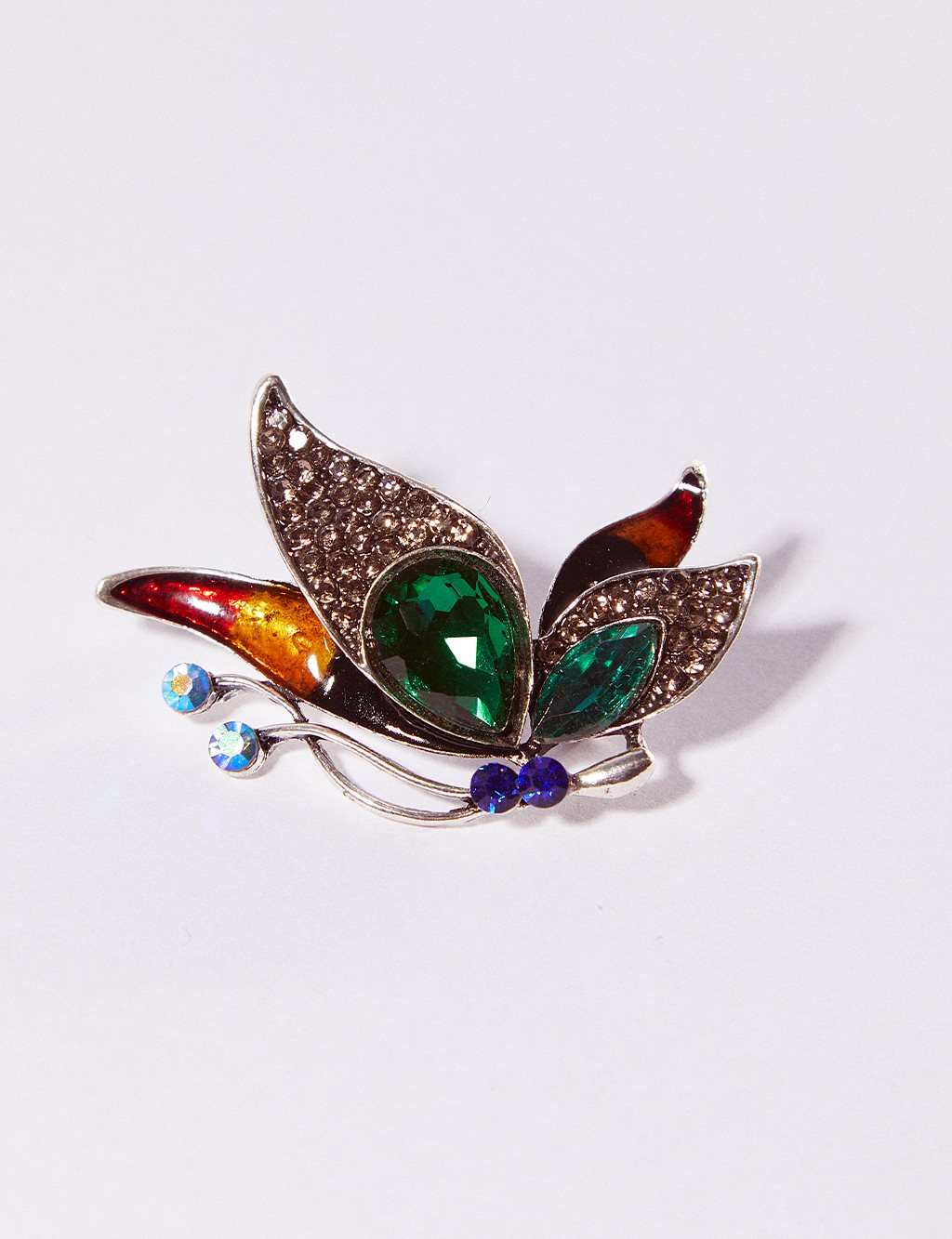 Colorful Stone Butterfly Themed Brooch Silver