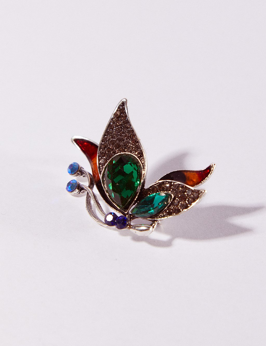 Colorful Stone Butterfly Themed Brooch Silver