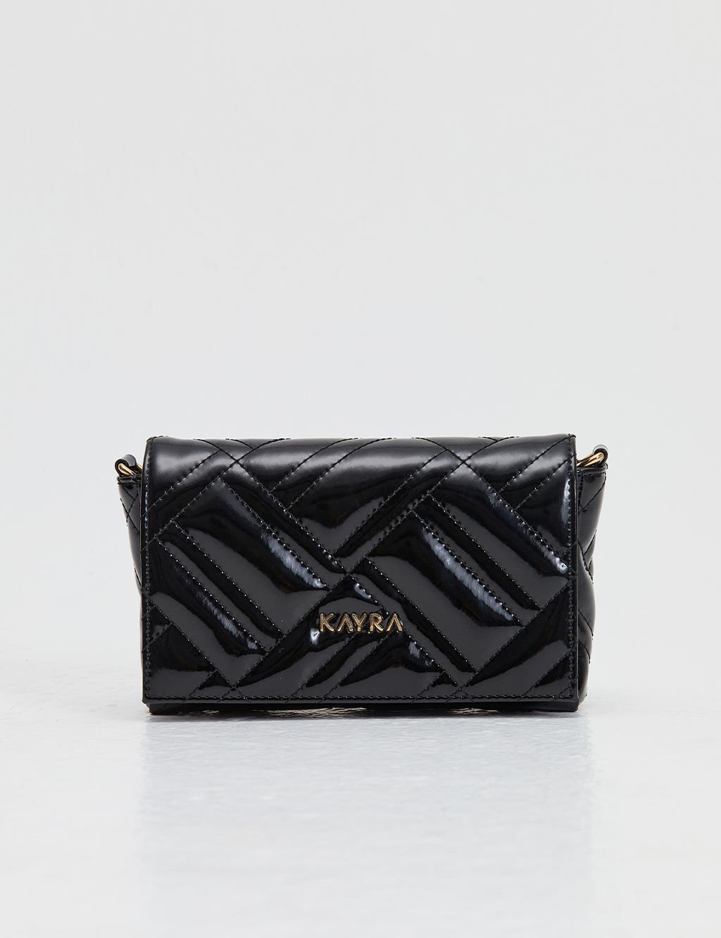 Quilted Rectangle Patent Leather Bag Black