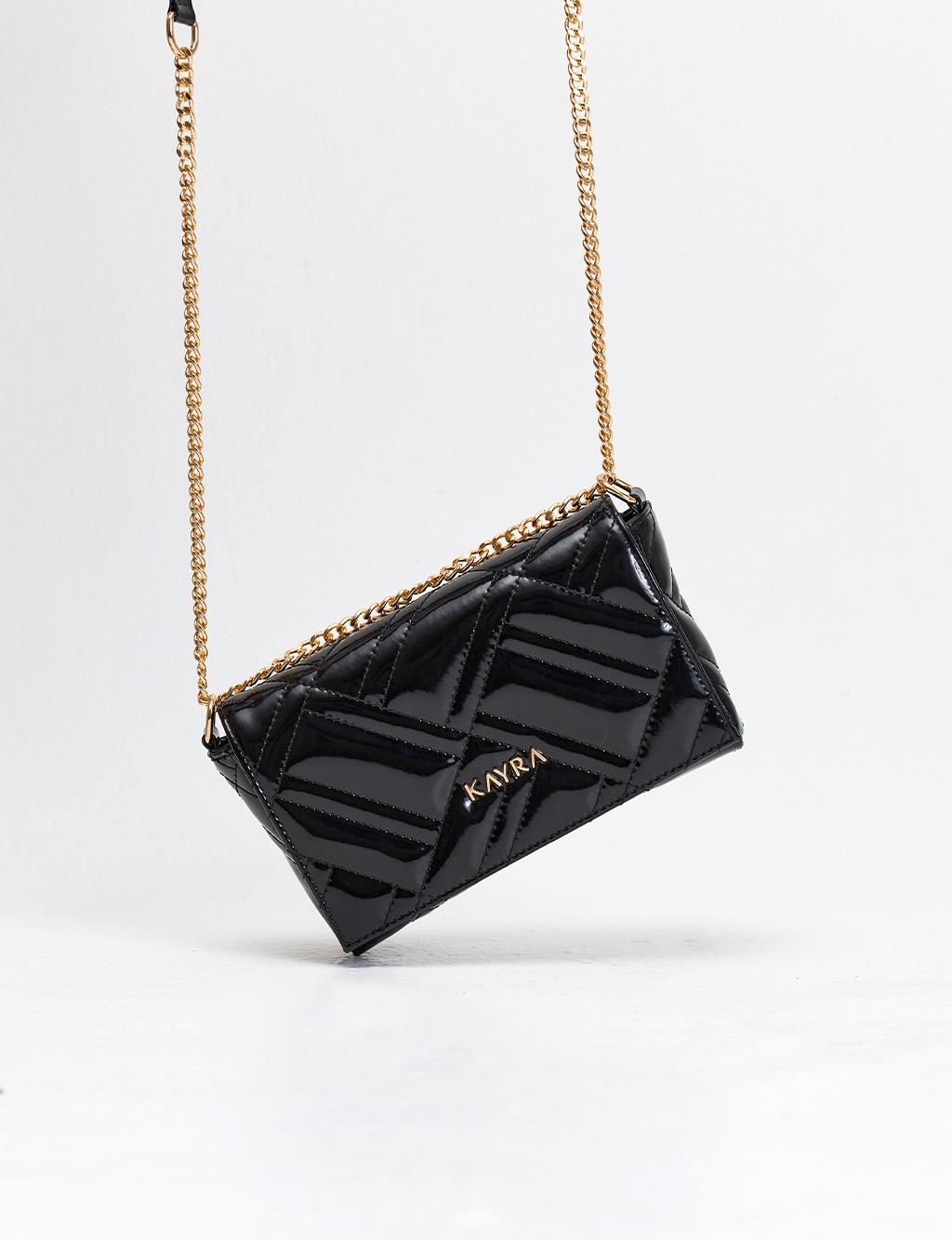 Quilted Rectangle Patent Leather Bag Black