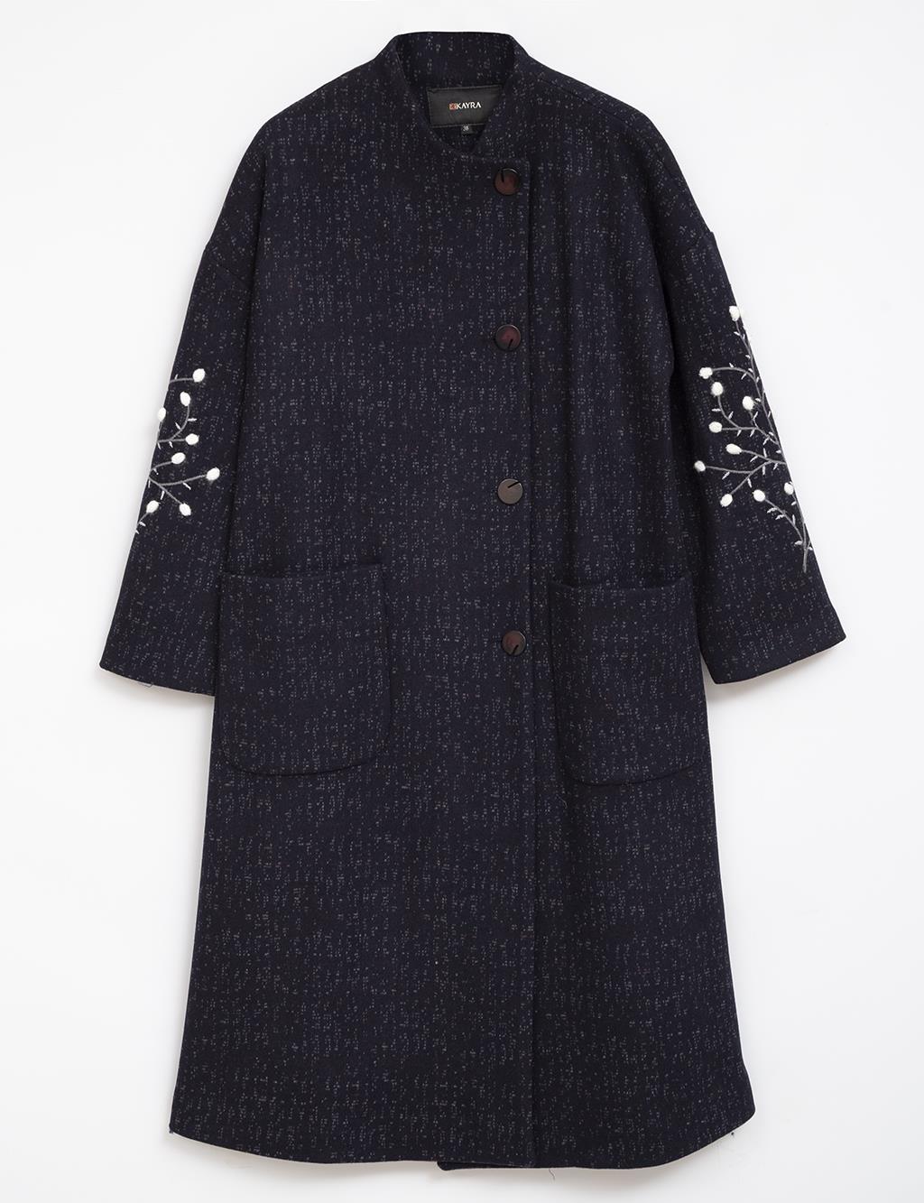 Embroidered Arm and Marbled Coat Navy-Claret Red