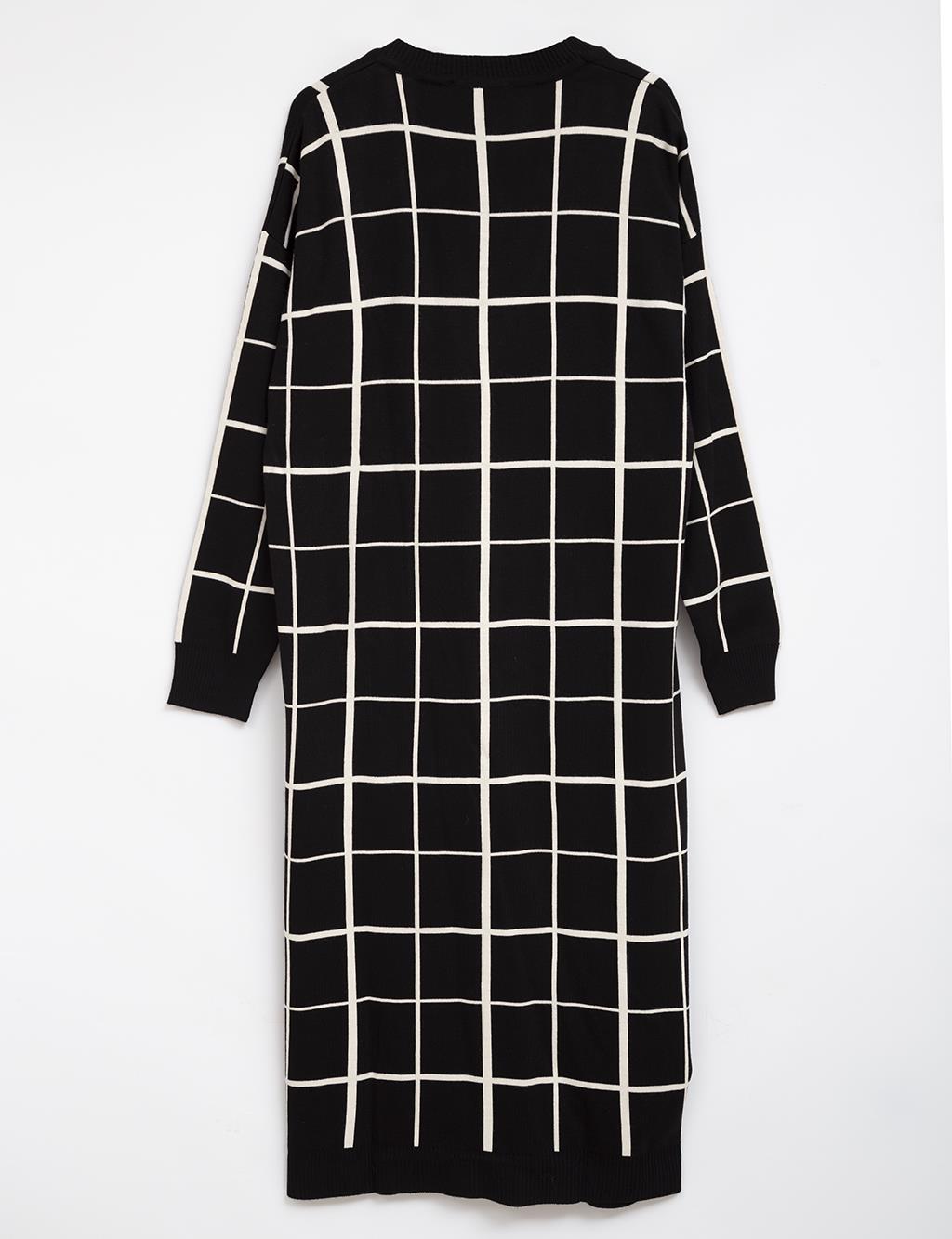 Checkered Long Knitwear Cardigan Black