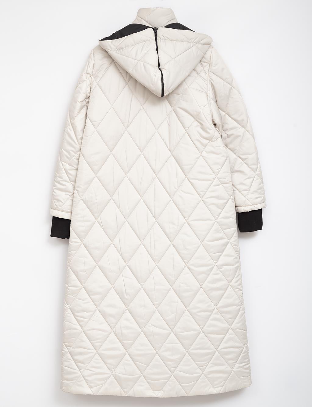 Diamond Pattern Quilted Inflatable Coat Stone