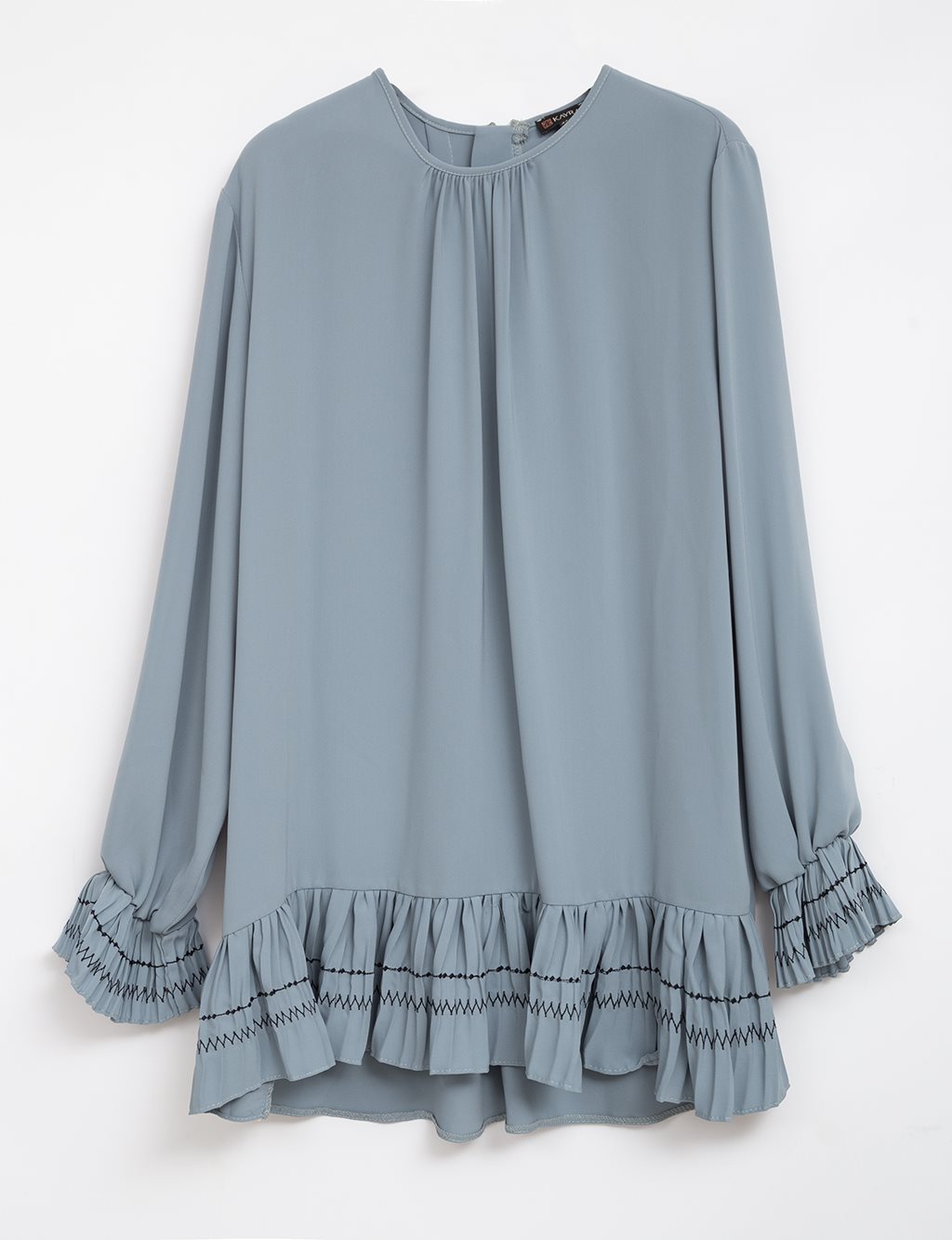 Round Neck Collar Pleated Blouse Mint