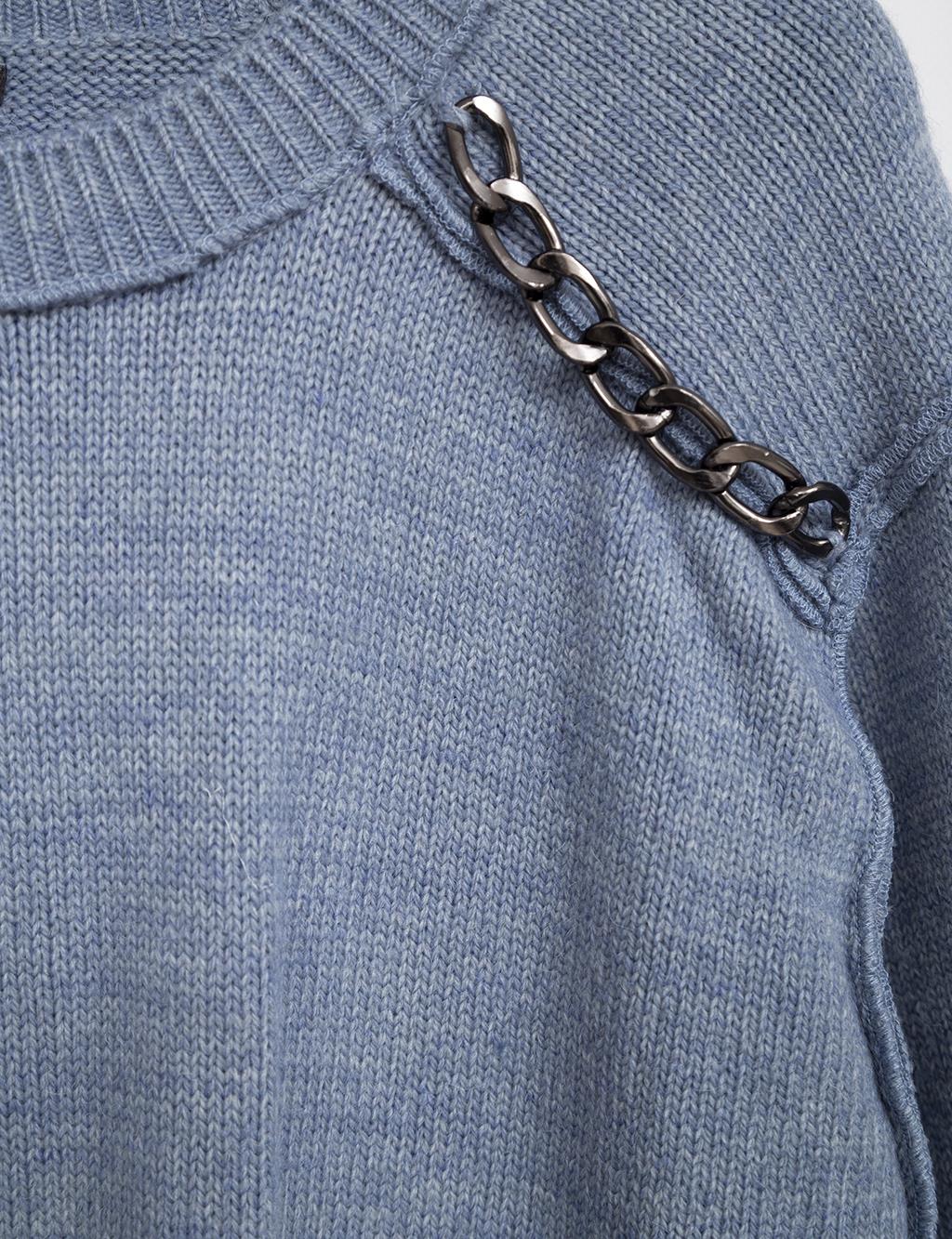 Chain Detailed Reverse Stitch Knitwear Tunic Light Beige
