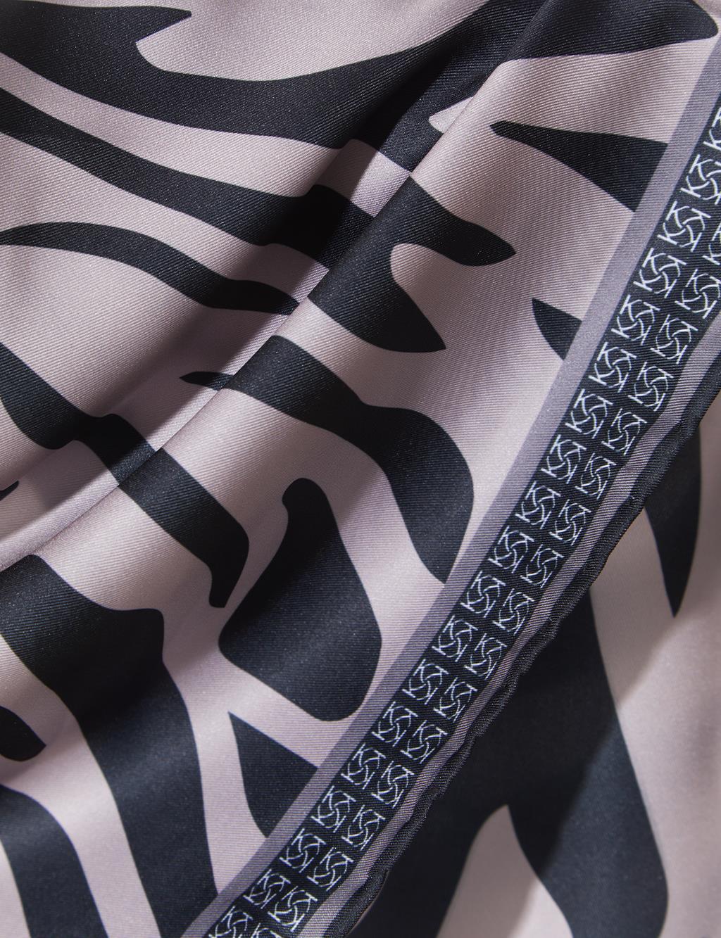Monogram Framed Zebra Pattern Scarf Mink-Black