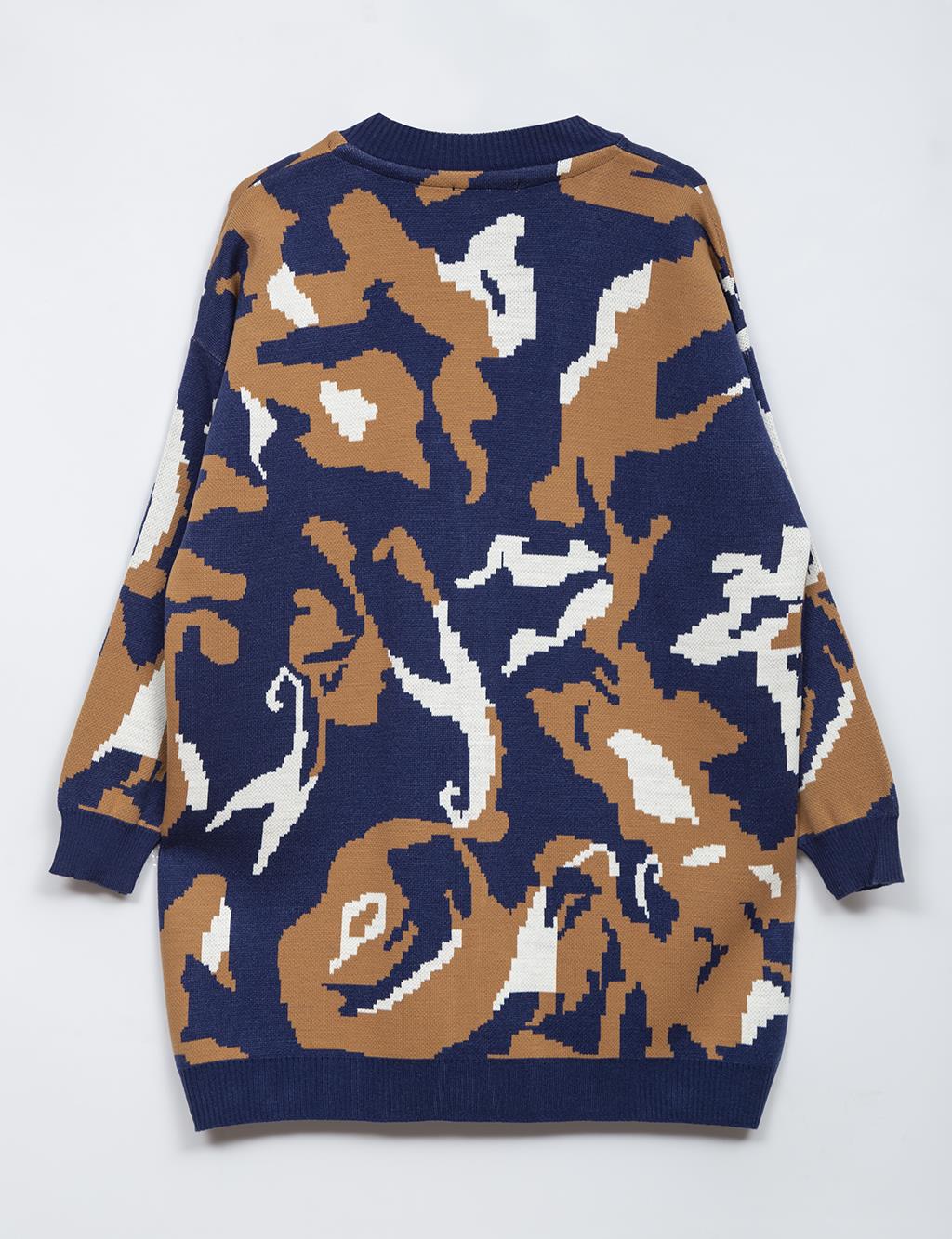 Sequin Camouflage Pattern Cardigan Indigo