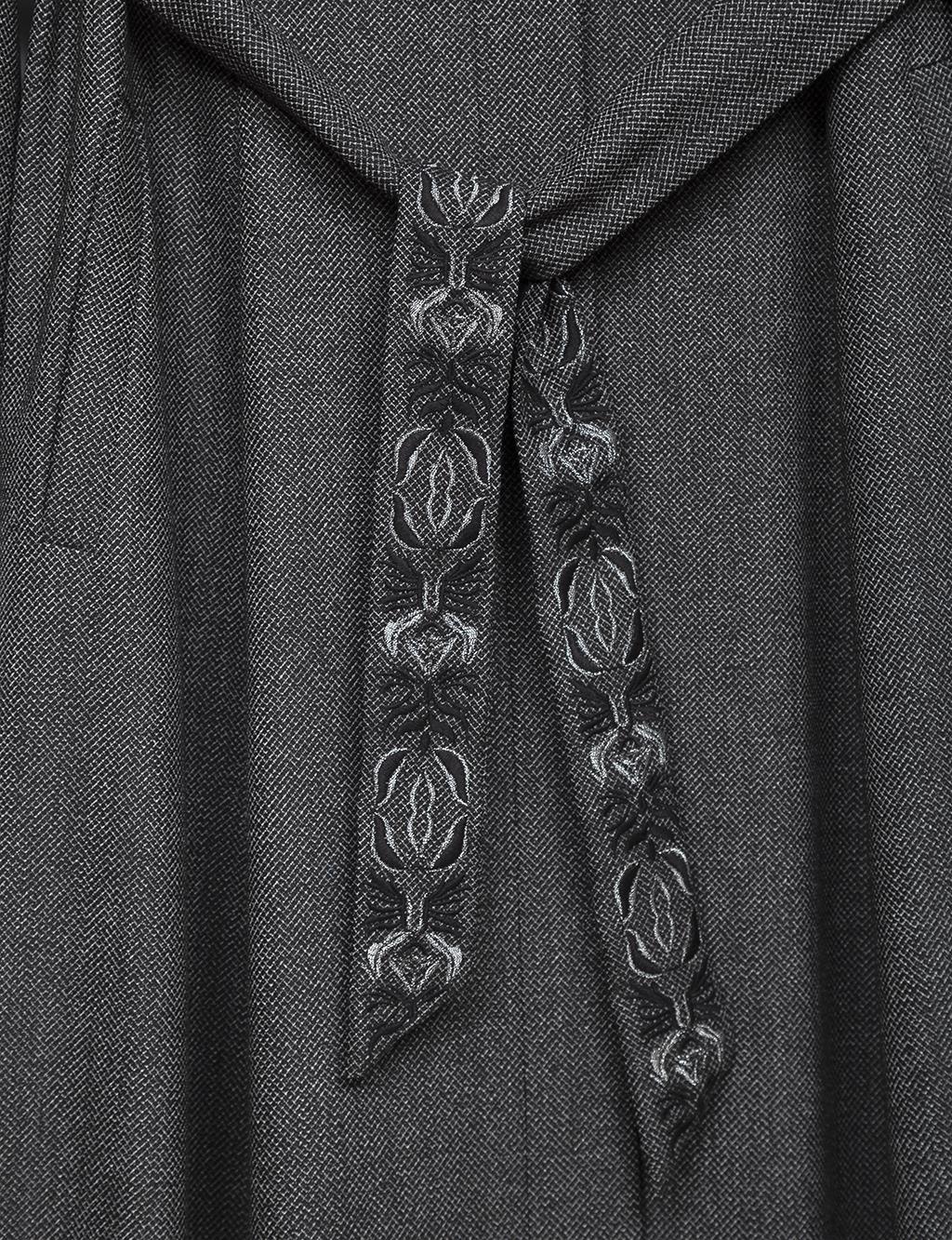 Embroidered Belted Topcoat Black