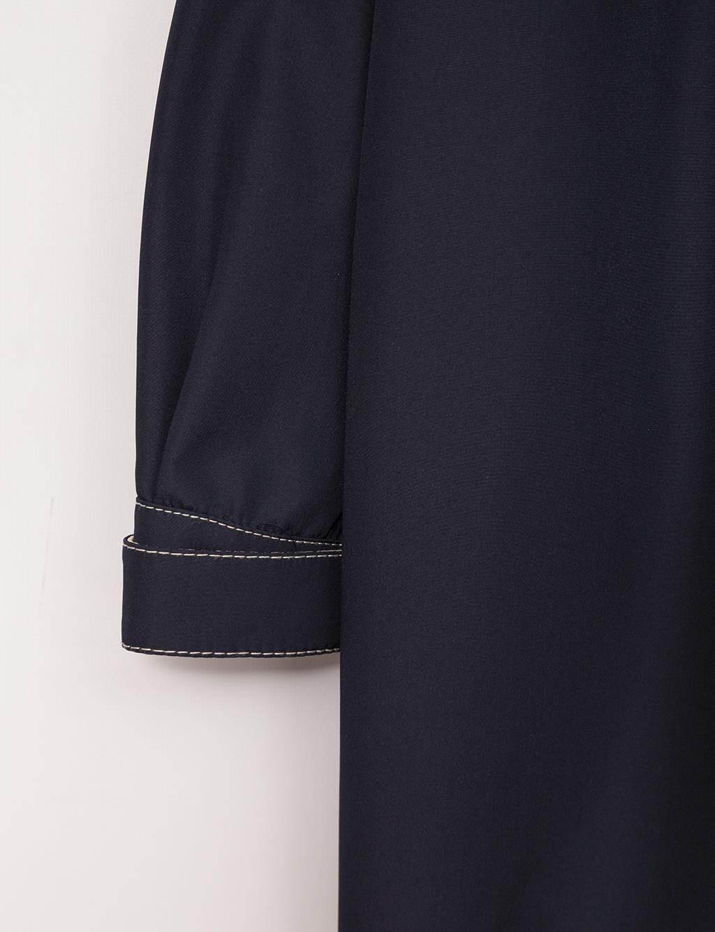 Snap Closure Punto Stitched Trench Coat Navy