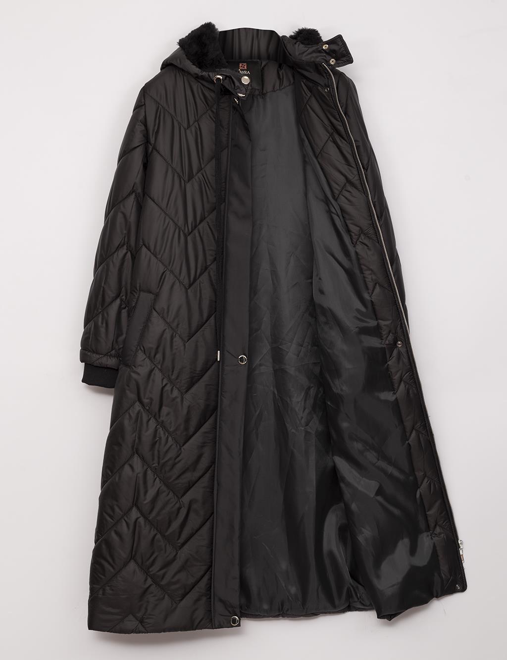 Zigzag Quilted Coat Black
