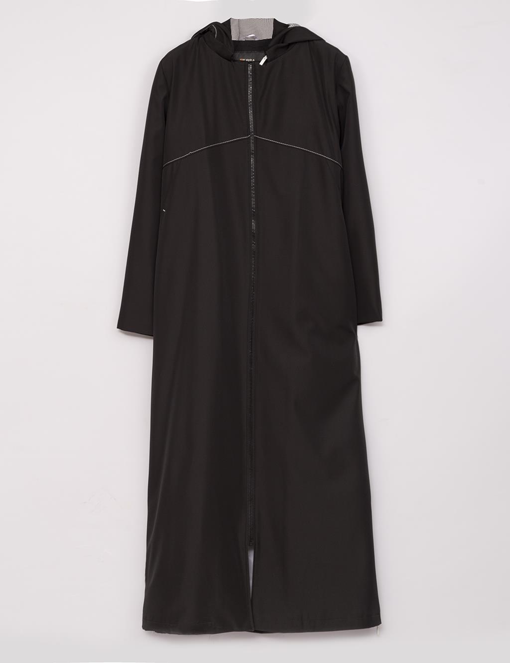 Windbreaker Detailed Hooded Topcoat Black