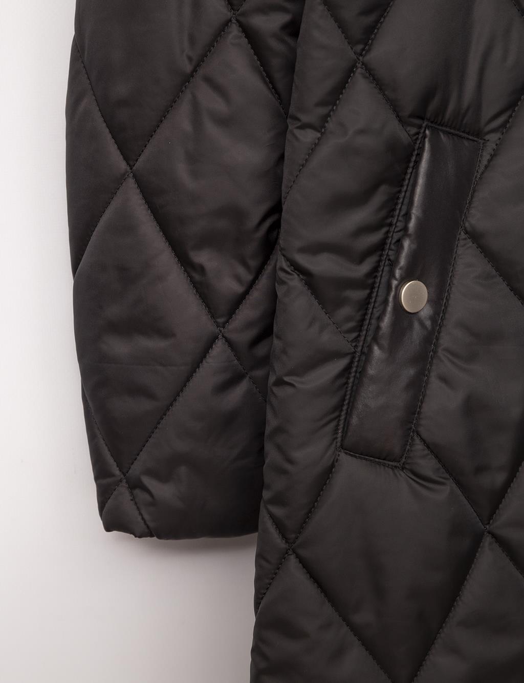 Diamond Patterned Hooded Coat Black