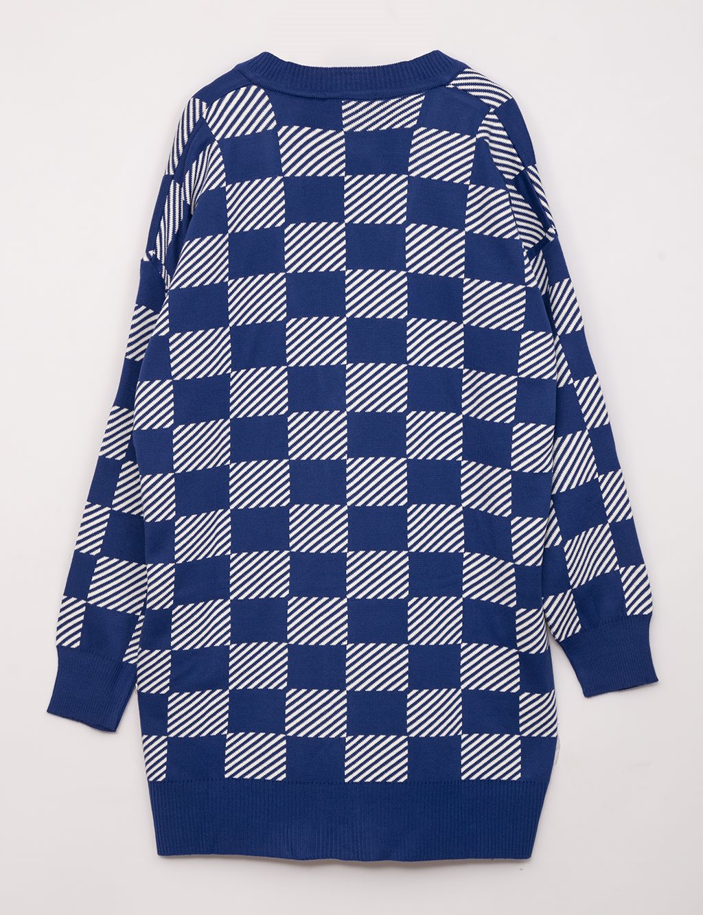 Checkered Knitwear Cardigan Indigo