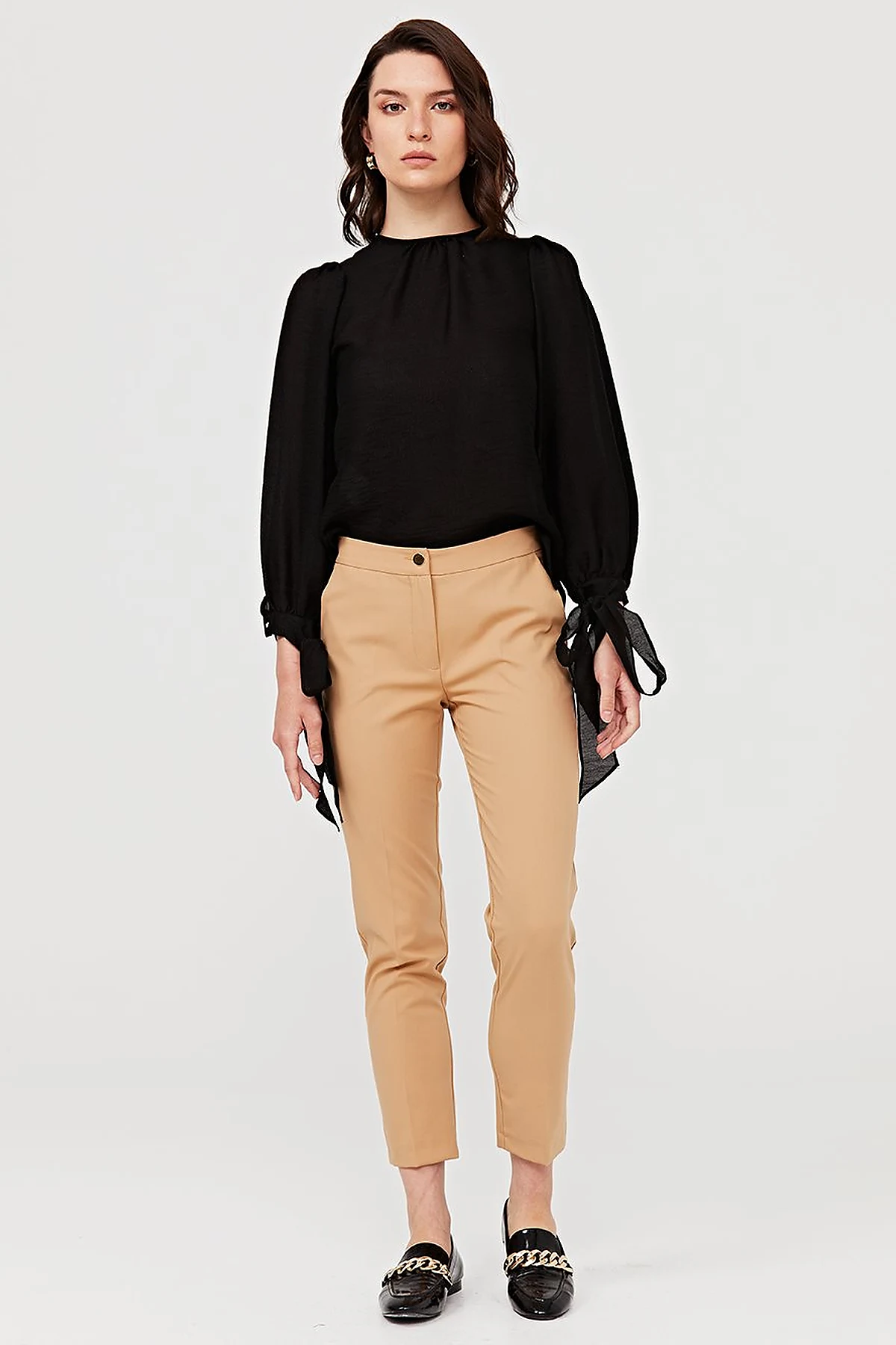 Basic Zippered Trousers Beige