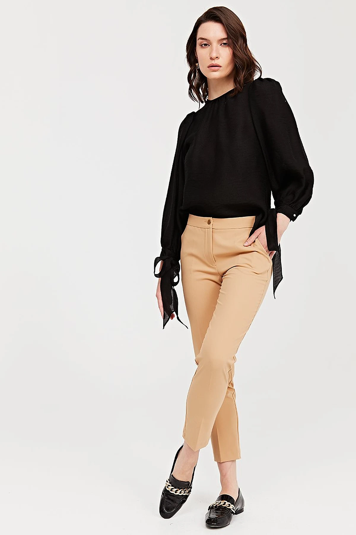 Basic Zippered Trousers Beige