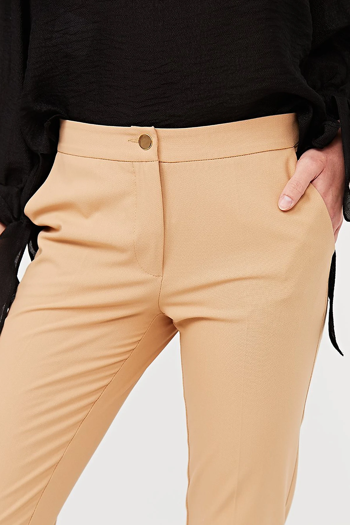 Basic Zippered Trousers Beige