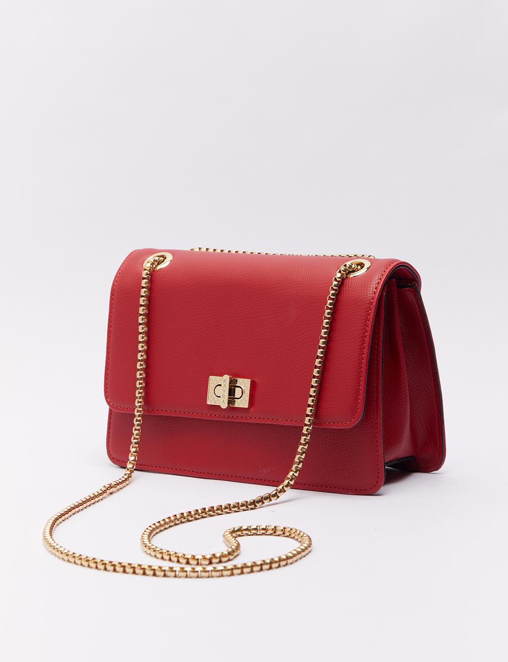 Lock Detailed Rectangle Bag Red