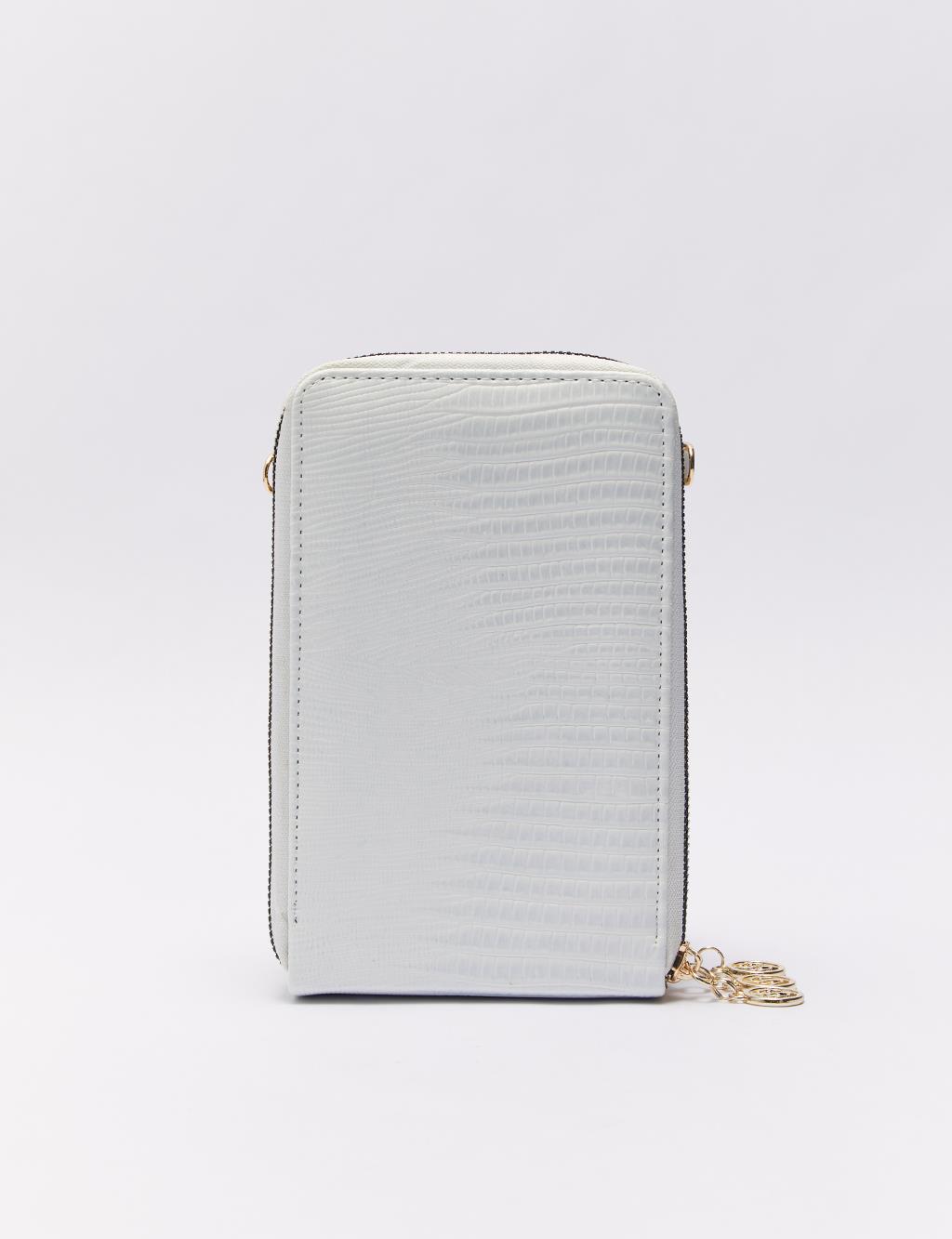 Three Compartments Iguana Leather Wallet Bag White