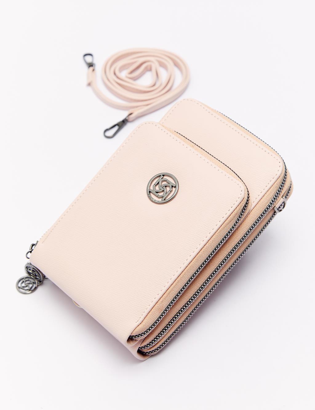 Three Compartment Natural Leather Wallet Bag Powder