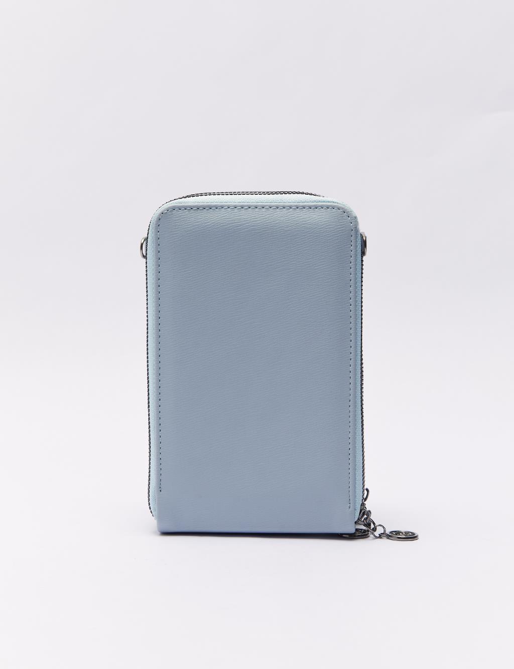 Three Compartment Natural Leather Wallet Bag Blue