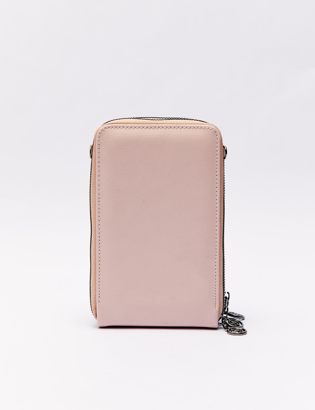 Three Compartment Natural Leather Wallet Bag Powder