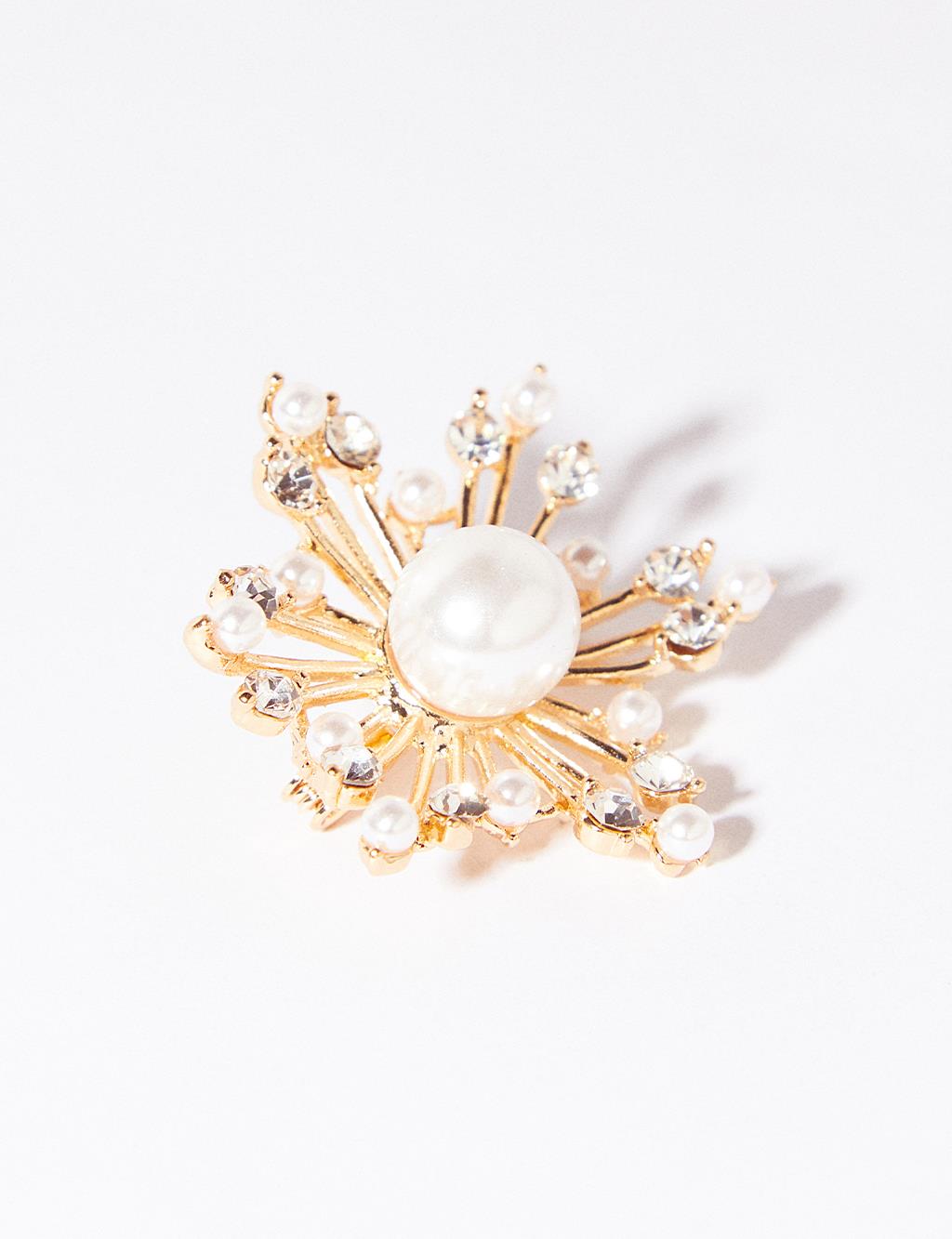 Pearl and Stone Sparkle Brooch Gold