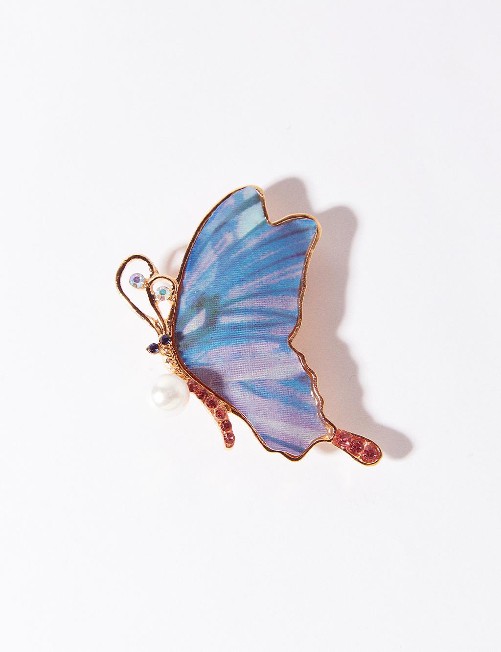 Butterfly Figured Pearl Brooch Blue