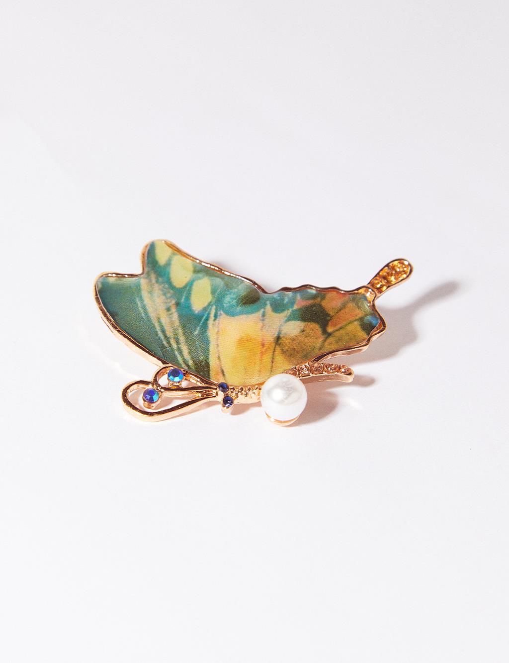 Butterfly Figured Pearl Brooch Mustard