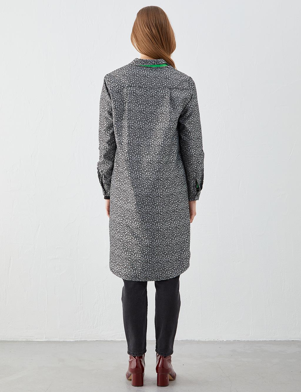 Zipper Closure Patterned Tunic Black-White