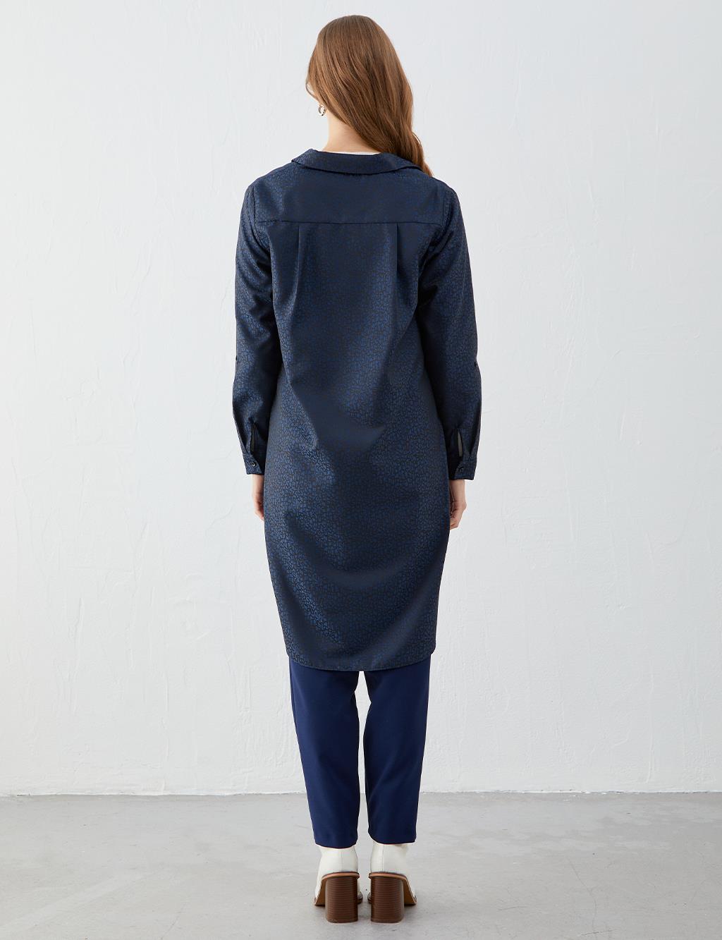 Zipper Closure Patterned Tunic Sax-Black