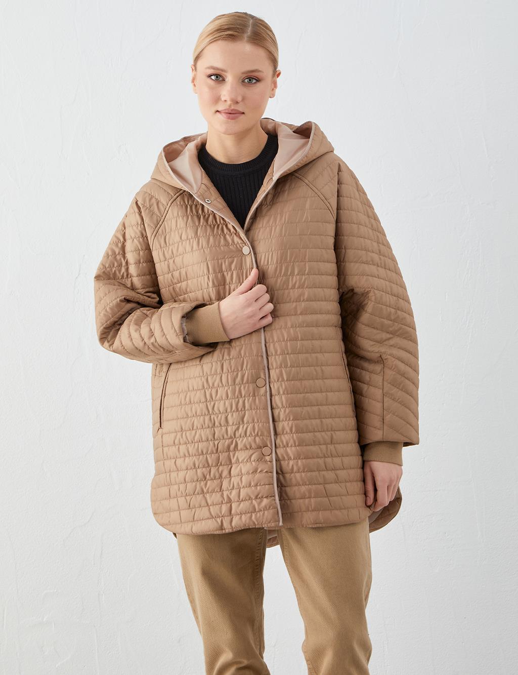 Stripe Quilted Inflatable Coat Mink