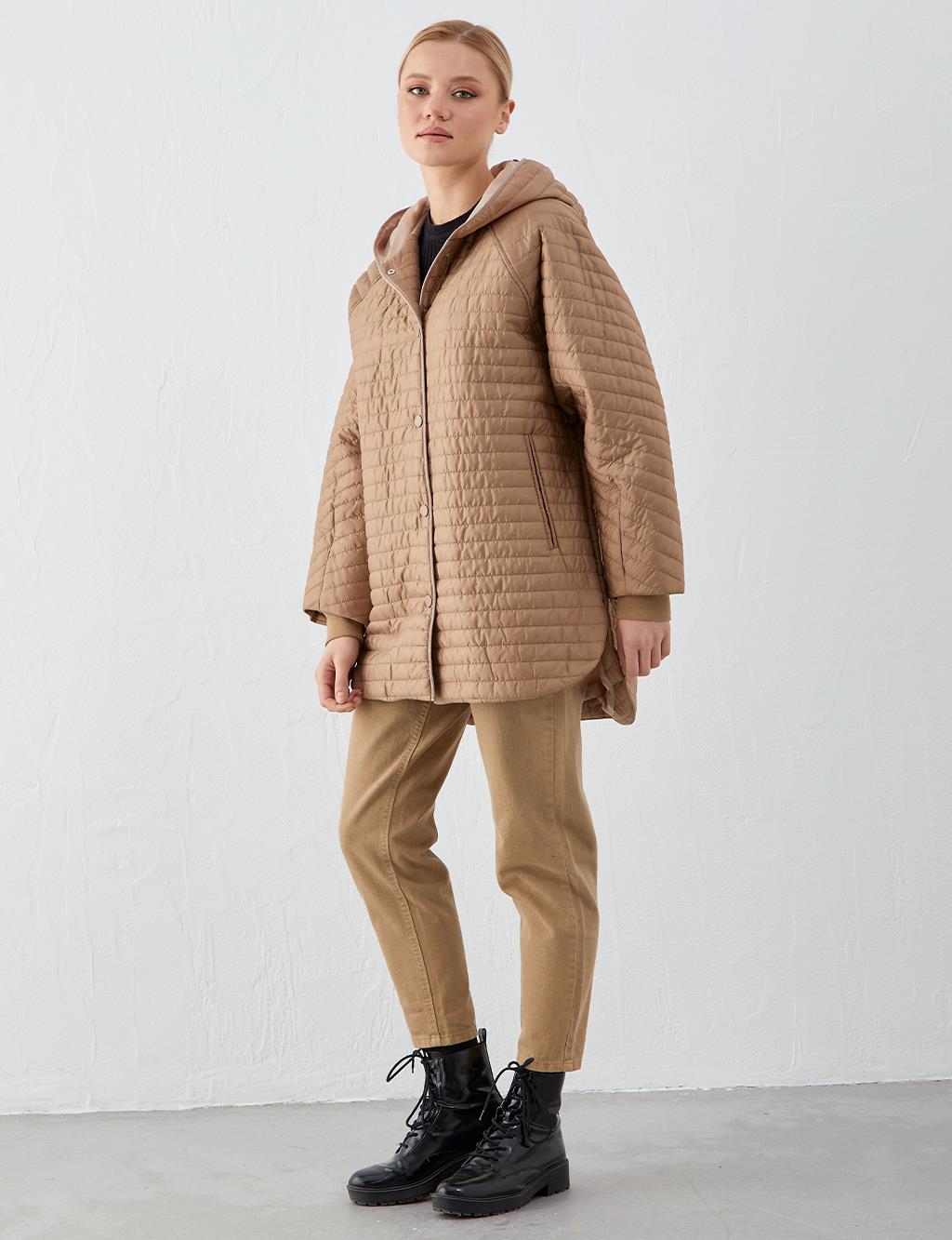 Stripe Quilted Inflatable Coat Mink